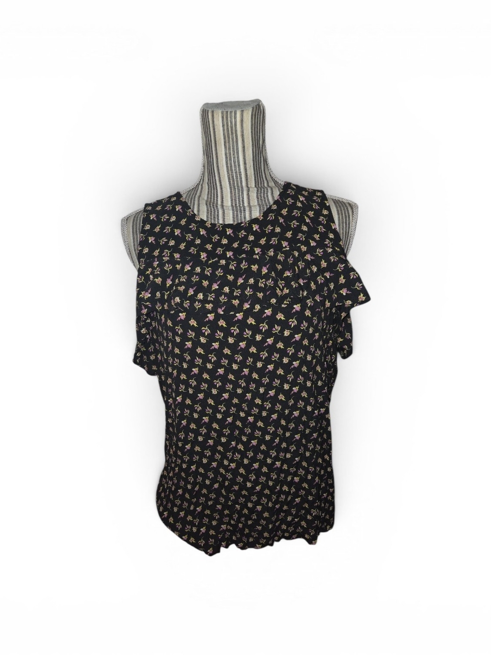 LOFT Black Floral Cold Shoulder Top